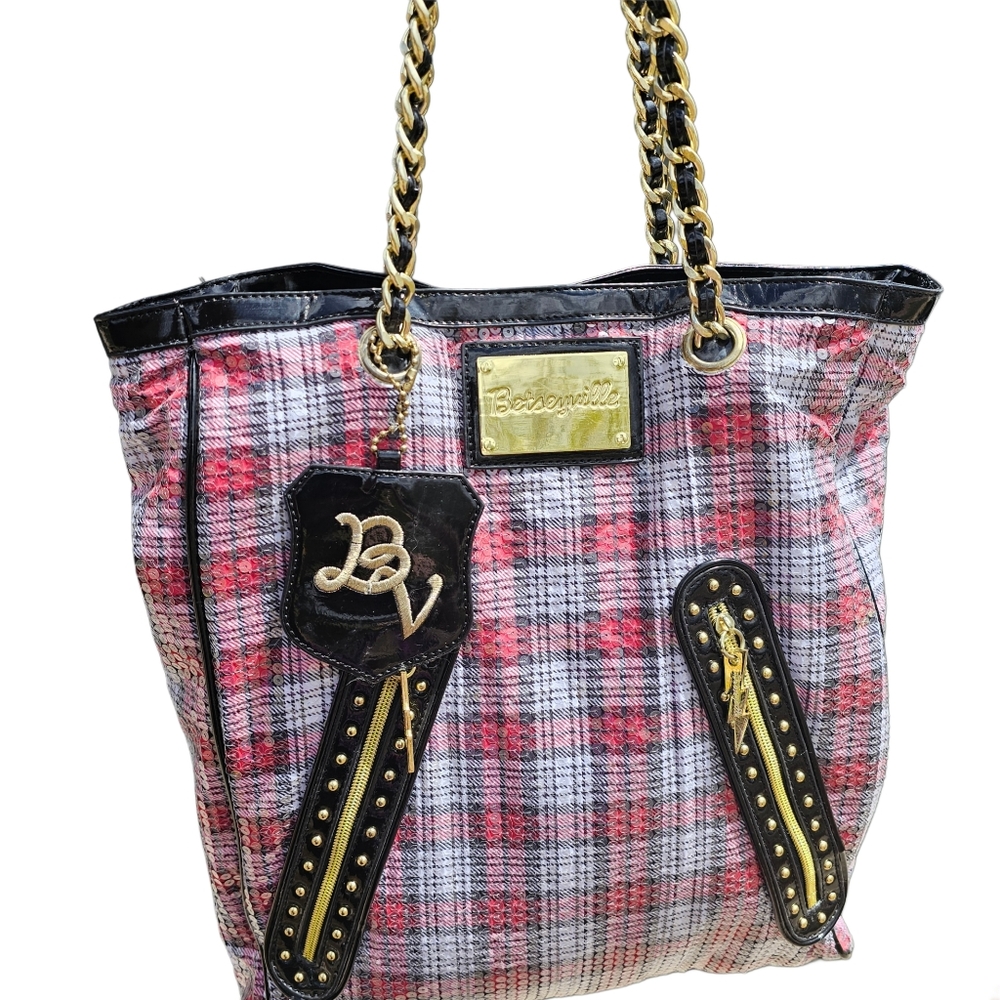 Betsyville Plaid Sequin Tote Bag